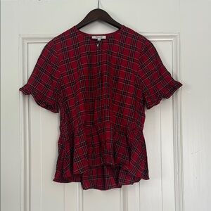Madewell Red Plaid Ruffle Sleeve Women's Top